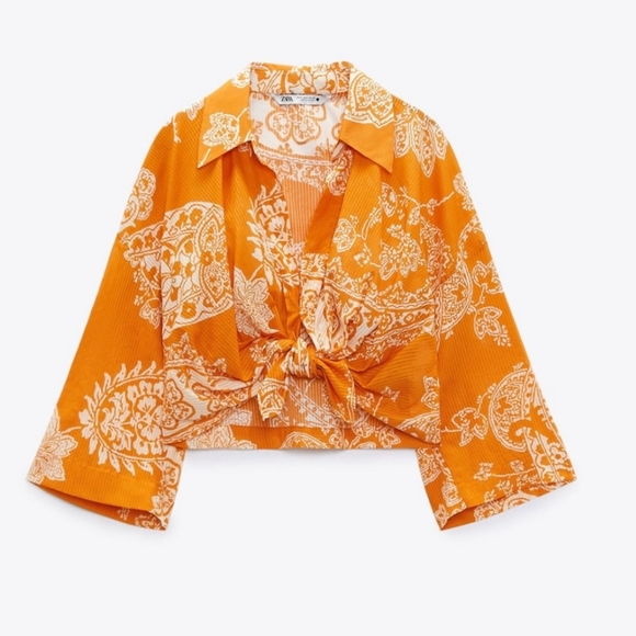 Zara Tops - Zara Women's Elbow Sleeves Boho Knotted Crop Blouse. Size M
